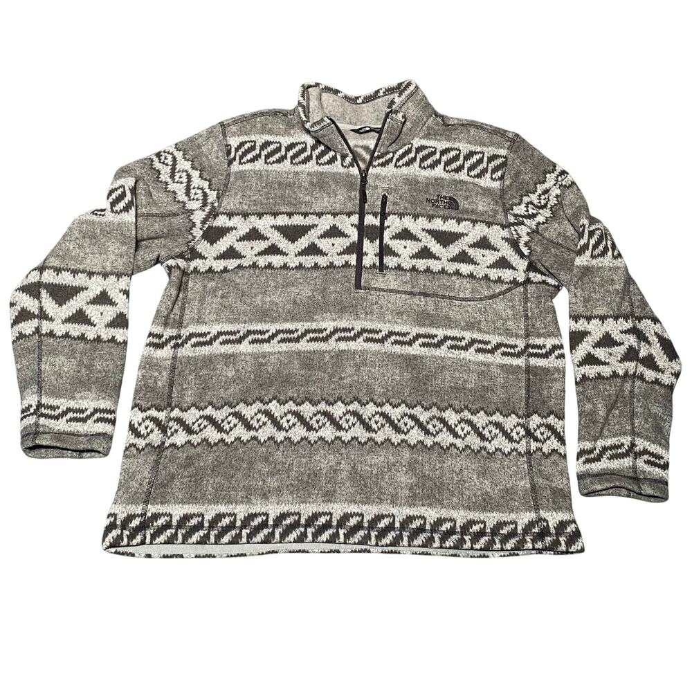 The North Face Gordon Lyons 1/4 Zip Sweater Gray Fleece Aztec Geometric Mens XXL